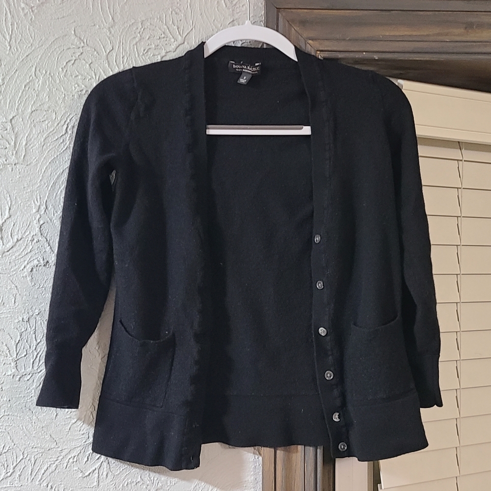 Banana Republic Black 100% Merino Wool Button Front Cardigan
